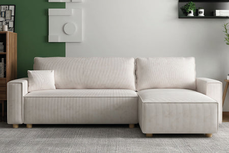 Divano letto angolare 4 posti in velluto a coste beige