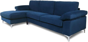 divano ad angolo in velluto blu