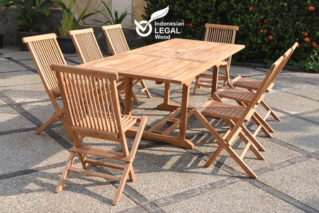 Mobile da giardino teak bruto 8 sedie rettangolare Kajang