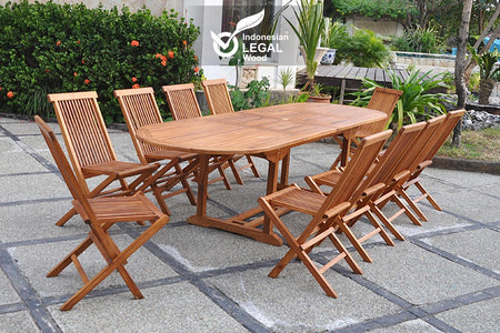 Mobile da giardino teak grezzo 10 sedie ovale Lubok