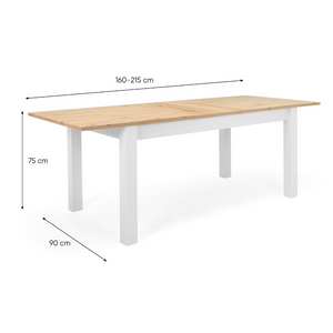 Tavolo da pranzo in legno Skadar e bianco - dimensioni