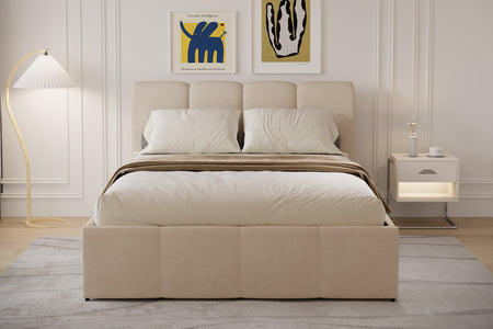 Letto contenitore Nuvola 160x200 cm in velluto beige Baltimore foto d’ambiente