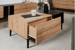 Tavolino Novi in ​​legno e nero in stile industriale con cassetti e nicchia Concept-U