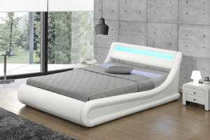 Struttura letto in similpelle bianco con contenitore e LED integrato 140 x 190 cm Portland