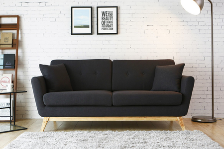 Divano in stile nordico e chic Hoga Grigio antracite su sfondo bianco