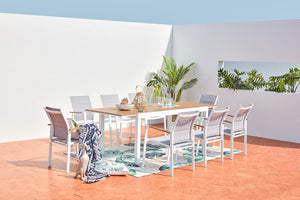 Set da giardino in alluminio 8 posti bianco e legno Tijuana