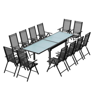 Set da giardino in alluminio con tavolo allungabile + 12 sedie in textilene