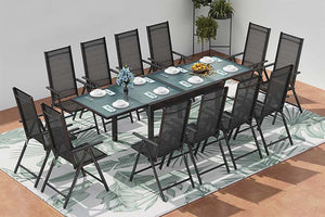 Set da giardino in alluminio con tavolo allungabile + 12 sedie in textilene