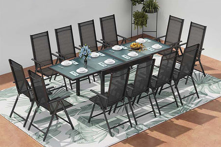 Set da giardino in alluminio con tavolo allungabile + 12 sedie in textilene