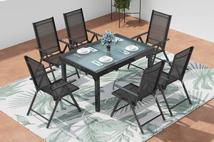 Set da giardino in alluminio con tavolo allungabile + 6 sedie in textilene