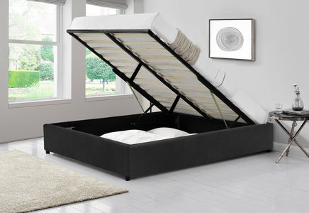 Struttura letto in velluto nero con box contenitore integrato -160x200 cm