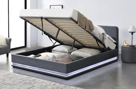Letto LED 160 in velluto grigio New York concept u