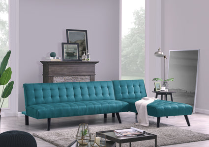 divano ad angolo blu anatra