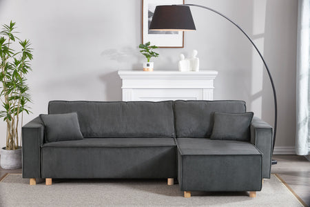 Divano letto angolare 4 posti in velluto a coste grigio scuro