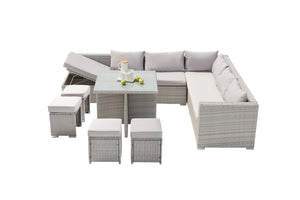 CONCEPT USINE - Set di Mobili da Giardino Nouméa 8 Persone In Resina Intrecciata - 1 Tavolo in Vetro - 2 Divani - 4 Pouf - Cuscini Bianchi - Incassabile, Resistente, Impermeabile, Design CONCEPT USINE - Set di Mobili da Giardino Nouméa 8 Persone In Resina Intrecciata - 1 Tavolo in Vetro - 2 Divani - 4 Pouf - Cuscini Bianchi - Incassabile, Resistente, Impermeabile, Design