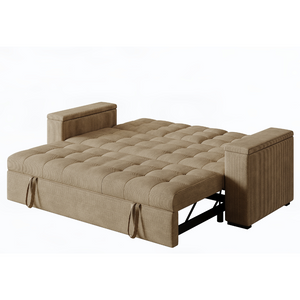 Divano letto aperto velluto a coste beige - Concept-U - sfondo bianco