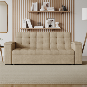 Divano letto aperto velluto a coste beige cuadrado - Concept-U