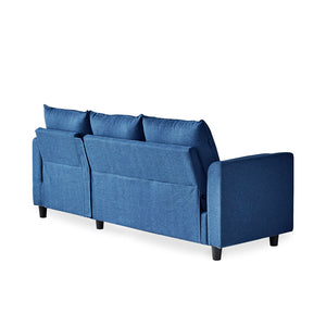 Divano a 3 posti in velluto blu navy Coventry sfondo bianco vista posteriore concept u