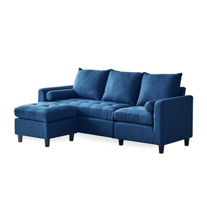 Divano a 3 posti velluto blu navy sfondo bianco Coventry 3 quarti concept u