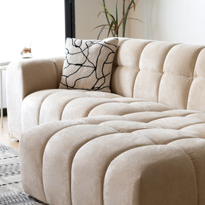 Divano angolare a 3 posti in velluto beige nuvola Salford zoom laterale concept u