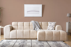 Divano angolare a 3 posti in velluto beige nuvola atmosfera Salford concept u