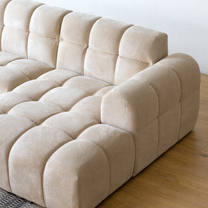 Divano angolare a 3 posti in velluto beige nuvola chaise longue Salford Zoom concept u