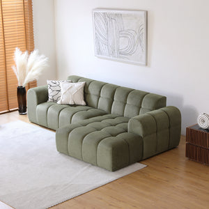 Divano angolare a 3 posti velluto verde nuvola piano in vetro Salford concept u