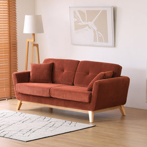 Divano scandinavo a 3 posti in velluto a coste color terracotta Hoga 3 quarti concept u