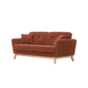Divano scandinavo a 3 posti in velluto a coste color terracotta Hoga Packshot 3 quarti concept u