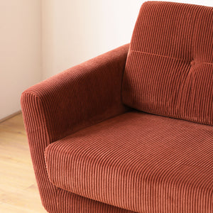 Divano scandinavo a 3 posti in velluto a coste color terracotta Hoga Zoom laterale concept u