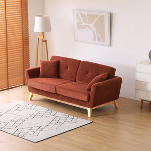 Divano scandinavo a 3 posti in velluto a coste color terracotta Hoga vista dall'alto concept u
