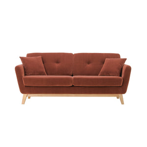 Divano scandinavo a 3 posti in velluto a coste color terracotta Hoga vista frontale concept u