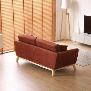Divano scandinavo a 3 posti in velluto a coste color terracotta Hoga vista posteriore concept u