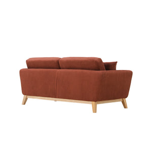 Divano scandinavo a 3 posti in velluto a coste color terracotta Hoga Packshot 3 quarti concept u