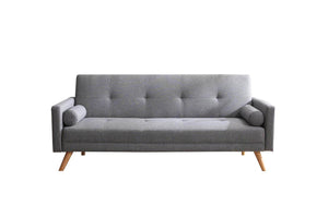 Divano trasformabile a 3 posti in stile scandinavo con base in legno grigio chiaro e rivestimento bianco concept u