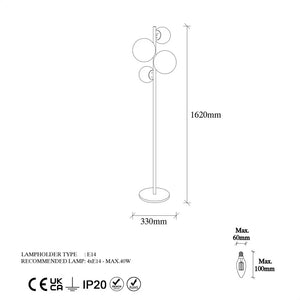 Lampada da terra Candice con 4 sfere dorate - Dimensioni Concept Usine
