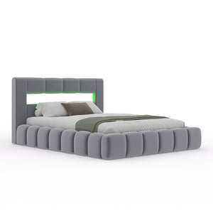 Letto contenitore Cloud 160x200 in velluto grigio con LED Omaha Packshot chiuso concept u