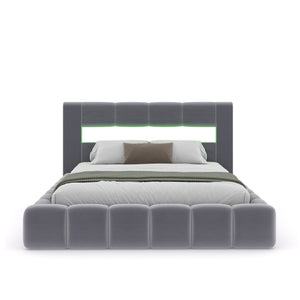 Letto contenitore Cloud 160x200 in velluto grigio con LED Omaha Packshot frontale concept u