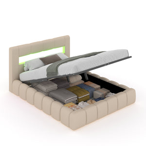 Letto contenitore Cloud 160x200 velluto beige LED Omaha Packshot aperto concept u