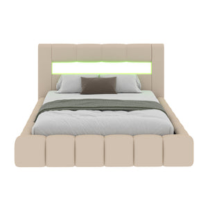 Letto contenitore Cloud 160x200 velluto beige LED Omaha Packshot frontale concept u