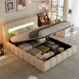 Letto contenitore Cloud 160x200 velluto beige LED atmosfera di Omaha quadrato concept u