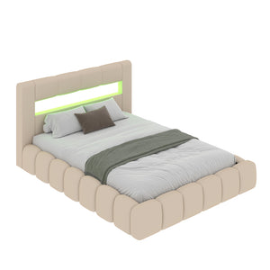 Letto contenitore cloud 160x200 velluto beige LED Omaha Packshot chiuso concept u