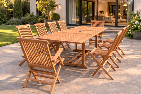 Mobile da giardino teak 8 sedie e 2 poltrone rettangolare Kajang