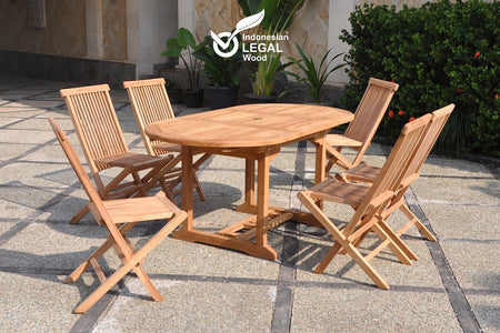 Mobile da giardino teak grezzo 6 sedie ovale Kajang