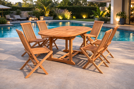 Mobile da giardino teak grezzo 6 sedie ovale Kajang