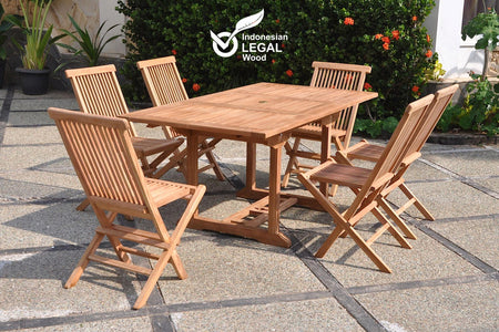 Mobile da giardino teak grezzo 6 sedie rettangolare Kajang