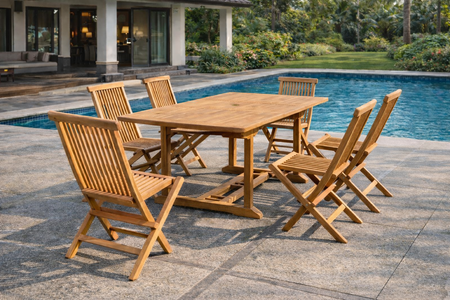 Mobile da giardino teak grezzo 6 sedie rettangolare Kajang