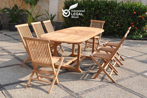 Tavolo da giardino teak grezzo 8 sedie ovale Kajang