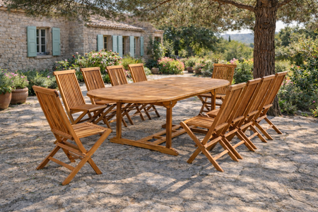 Mobile da giardino teak grezzo 10 sedie ovale Lubok