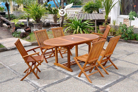 Mobile da giardino teak 4 sedie e 2 poltrone ovale Lubok